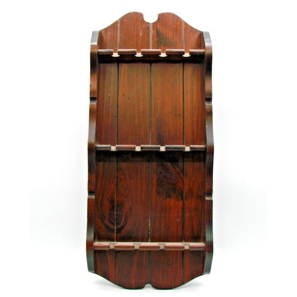 Wooden Souvenir 12 Spoon Wall Holder Hang Rack Collector Display Three Tier Vtg